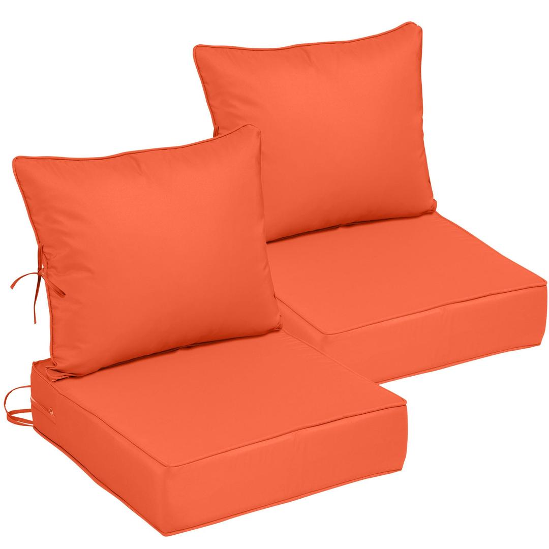 Vulacko 22x22 Outdoor Chair Cushions Set of 2, Waterproof Deep Seat Cushions for Patio Furniture with Removable Cover, Fade Resistant 4'' Outdoor Seat Cushion w/Ties&Handle for Sofa Loveseat, Orange