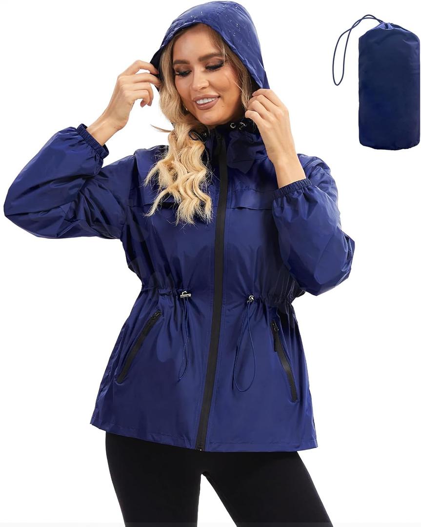 Cooling Lightweight Rain Jacket Women - 3D Vent Hooded Trench Coat, Waterproof Packable Windbreaker for Women/Men (Blue, S)