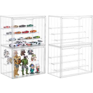 Display Case for Collectibles 4 Layer Updated Adjustable Acrylic Display Case with Magnetic Door Clear Stackable Display Box Hobby Display Cases for Figures, 4 Pack