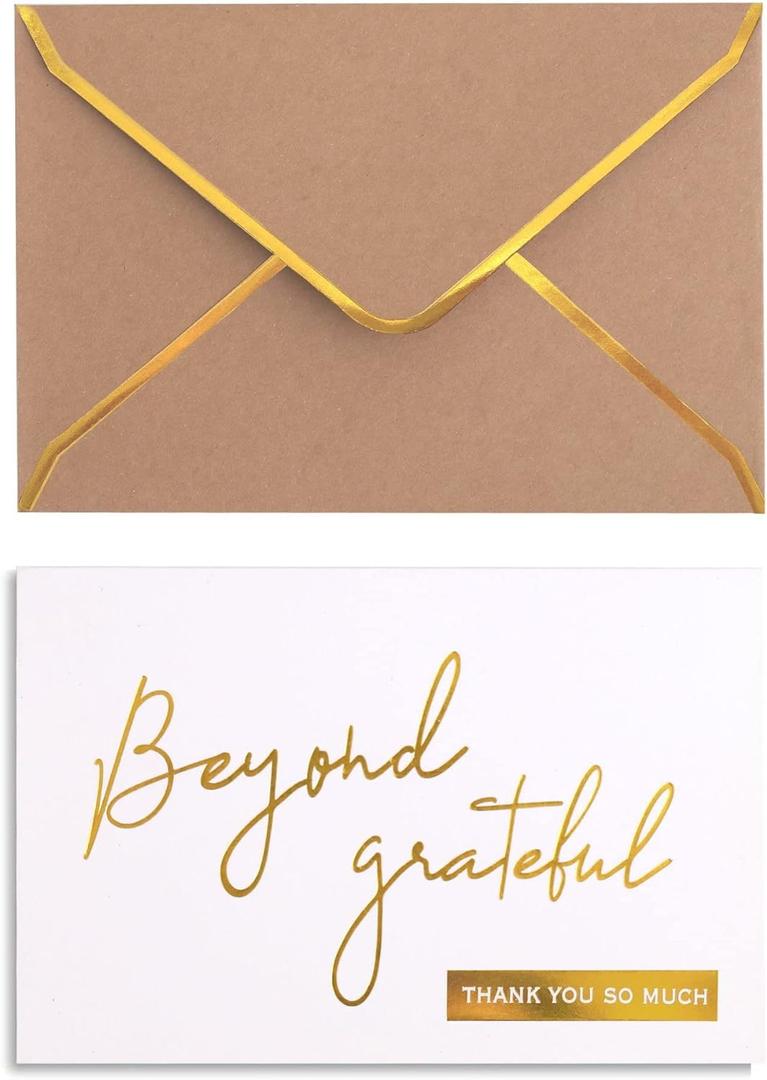 Winoo Design Gold Beyond Grateful Thank You Cards with Envelopes - 36 PK - Thank You Notes with Gold Foil Letterpress 4x6 Inches Blank Note Cards for Business Graduation Wedding Baby Shower