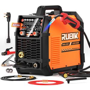 RUBIK Aluminum MIG Welder 250Amp, 5 in 1 MIG/Stick/Lift TIG Welder Gas Gasless Digital MIG Welder 110V/220V Dual Voltage LCD Display Welding Machine, Professionals Multi Process Welder