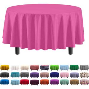 Party Solids 6-Pack Premium Plastic Tablecloth 84in. Round Plastic Table Cover - Cerise