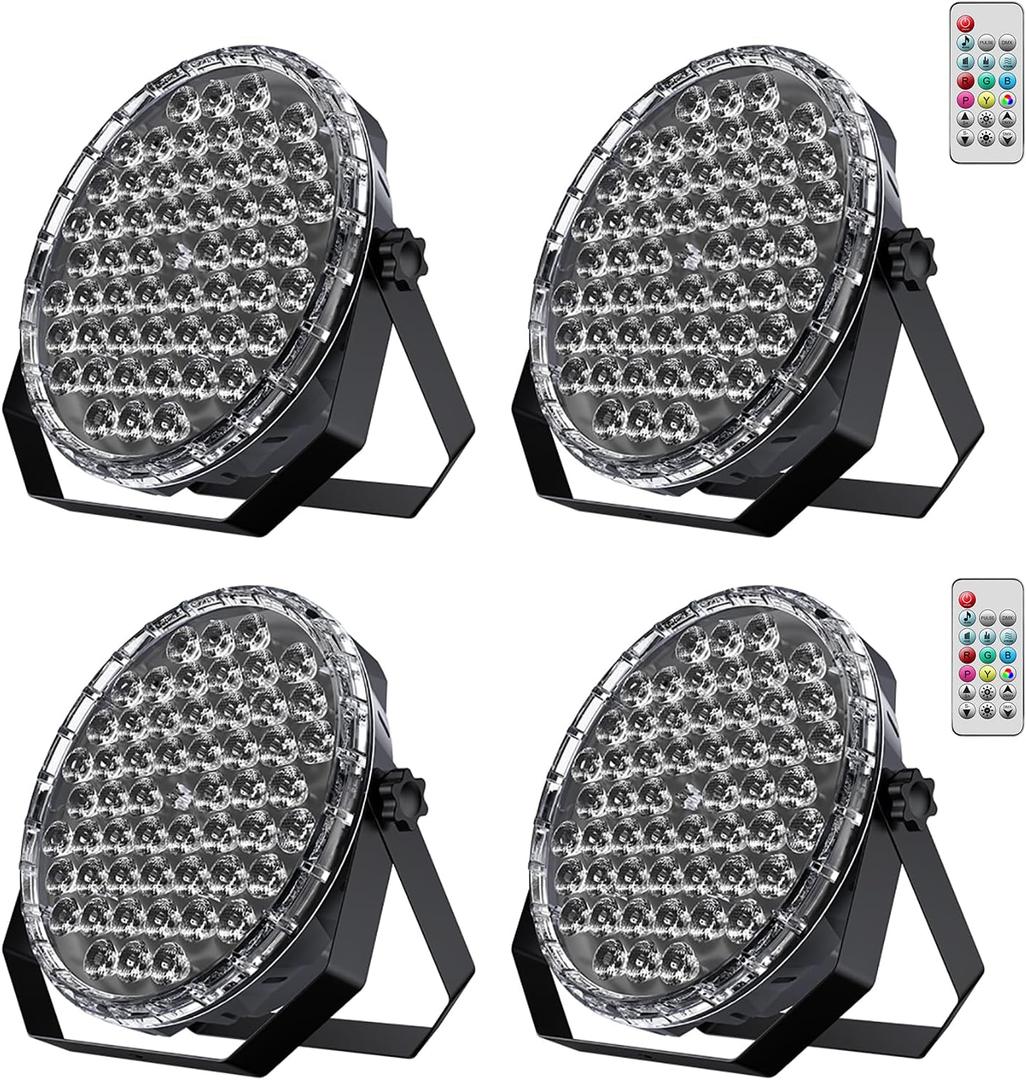 BETOPPER Ultra Slim DJ Par Light, 54x1W RGB LED Par Can with DMX512, Low Profile Stage & Uplighting Light, Remote & Sound Activated DJ Lights for Wedding Party Disco, 4 Pack