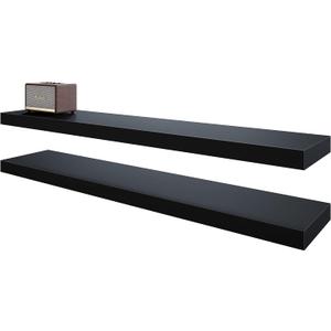 BAMEOS 47in Floating Shelves, Black Wall Mounted Wooden Shelves with Invisible Brackets Set of 2
