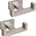 NearMoon Bath Double Towel Hook- SUS304 Stainless Steel Square Robe Towel Holder, Heavy Duty Rustproof Double Coat Hook for Bathroom Livingroom Kitchen Wall Mounted, 2 Pack (Brushed Nickel)