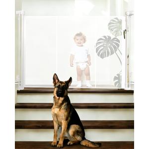 55" Wide Retractable Baby Gate for Stairs, 42" Extra Tall Retractable Dog Pet Gate with Support Rods, Mesh Screen Child Safety Gate for Doorways Hallways Deck Porch, Outdoor Indoor Use