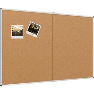 VIZ-PRO Large Cork Bulletin Board/Foldable Noticeboard, 48 X 48 Inches, Silver Aluminium Frame