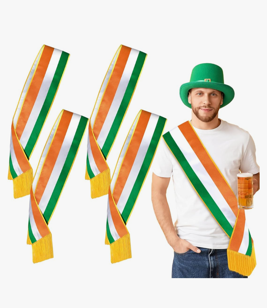 St Patrick's Day Parade Sash Irish Wreath Sash with Tassel Tri-Color Green Irish Flag Decor for Grand Marshal