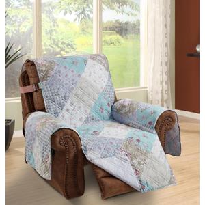 Brilliant Sunshine Blue and Green Rose Patchwork Quilted Large Recliner Slipcover, 28" Seat Width, Slip Resistant Furniture Protector, 2" Strap, Washable Reclining Chair Cover for Pets, Blue Green