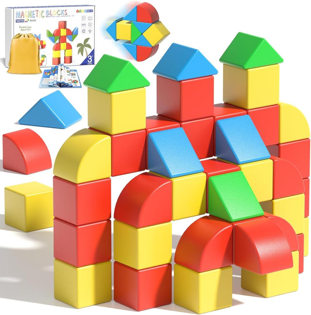 Magnetic Blocks Toddler Toys Educational Sensory Construction Magnet Building 1.34in Cubes Toy for Creative 3D STEM Learning, Montessori Gift for Ages 3+ Year Old Boys Girls Kids (24 PCS)