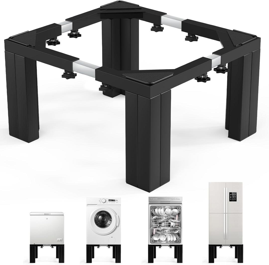 Full Size Laundry Pedestal 12" Height Washer and Dryer Pedestals , Universal Fit 1100lbs Capacity Adjustable Washing Machine Stand, Dryer Base Platform Heavy Duty Mini Fridge Stand(Matte Black)