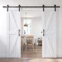 EaseLife 42in x 84in (Double 21in84in Door) Barn Door with 7FT Sliding Door Hardware & Handle Included, DIY Assemblely, Easy Install, Water-Proof, Apply to Interior Exterior Rooms, K-Frame, White