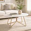 MWOOD Small Oval Coffee Table for Living Room, Gold Curved Metal Legs, 35.46" x 21.67" x 16.94"