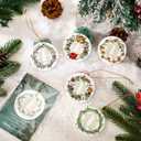 6 Set Christmas Christian Ornaments Religious Gift Bulk Bibles Verse Ornament Scripture Hanging Ceramic Inspirational Round Wreath Sign with Card for Church Family Sunday Xmas Tree (Stylish)