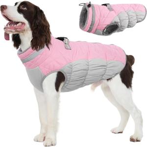 FUAMEY Dog Coat for Medium Dogs,Waterproof Dog Winter Jacket with Harness Built in Puppy Cold Weather Coats Reflective Pet Vest with Zipper Warm Fleece Dogs Snowsuit Windproof Pink M (M(chest:21in))