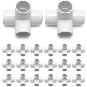 QWORK PVC Pipe Fitting, 4 Way 3/4" Tee Elbow, 20 Pack Connector, Furniture Grade, for Building Furniture and Structures, White