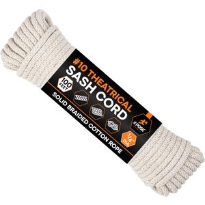 Xpose Safety #8 Sash Cord Rope 1/4 Inch x 100 Ft, White Cotton Cord with Nylon Core, Window Sash Rope for Weighted Windows, Clothesline, Tie Down, Camping & DIY, 1-Pack