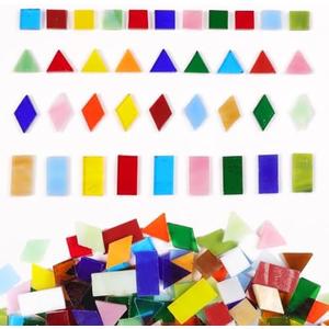Mosaic Tile Stained Glass 4 Mixed Shapes Mosaics Tiles Pieces for DIY Crafts Suppliers, Tiffany Lamps Candles Photo Frame (All)