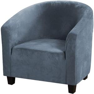 MIFXIN Tub Chair Slipcover Velvet High Stretch Club Chair Cover Spandex Elastic Armchair Couch Cover Sofa Furniture Protector for Living Room Hotel Bar Counter (Grey Blue)