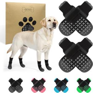 SCENEREAL Anti Slip Dog Socks to Prevent Licking Paws, Dog Booties & Paw Protectors for Hot Pavement Hardwood Floors, Traction Control for Small Medium Large Senior Dogs, Grey L