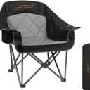 FAIR WIND Oversized Padded Camping Chair Heavy Duty Quad Fold Arm Chair Portable for Outdoor - Support 500LBS, Black, Steel Frame