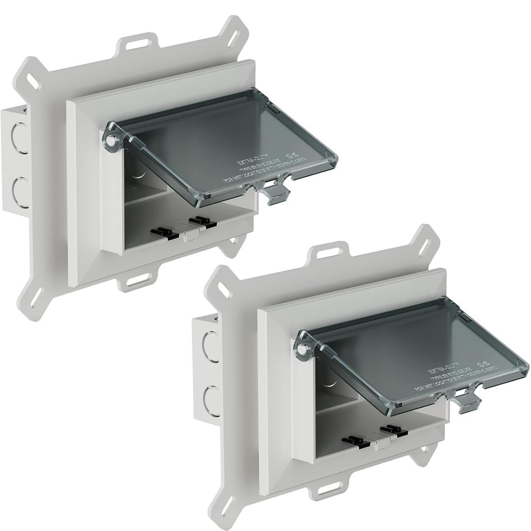 2 Pcs Recessed Outlet Box, DBHS1C-1 Low Profile Electrical Boxes, Wall Plate Kit for New Vinyl Siding, Duplex & Decorator Covers, 1-Gang, Horizontal, Clear