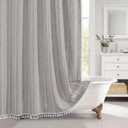 MitoVilla Boho Farmhouse Fabric Shower Curtain Set, Brown Grey Modern Cotton Linen Shower Curtains for Vintage Rustic Bathroom Decor, Country Tassel Thick Cloth Shower Curtain, 72" x 72"