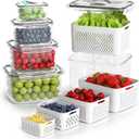 BOICHU Fruit Storage Containers for Fridge - 5 Size Berry Containers for Fridge Keep Fresh with Colanders and Vent Handle Lids, Clear Vegetable Storage Containers for Refrigerator, Lettuce Keeper