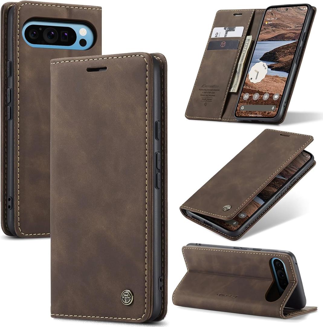 WAWZ for Google Pixel 10 Pro XL 6.8", Pixel 9 Pro XL 6.8" Flip Fold Leather Wallet Case with Credit Card Slot and Kickstand Magnetic Closure Protective Cover (Coffee)