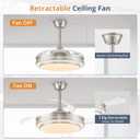 LEDIARY Retractable Ceiling Fans with Lights and Remote, 42 Inch Fandelier Ceiling Fans with LED Lighting, Smart Modern Ceiling Fan, Stepless Color Changeable, Dimmable, Timer Setting, Brush Nickel
