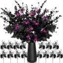Giegxin 15 Pcs Halloween Floral Picks Halloween Decorations 19.5inch Black Artificial Flowers Branches Eucalyptus Stems Glitter Spiderweb Maple Leaf Stems for Home Indoor Party Vase Arrangement Decor