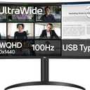 LG 34WR55QK-B 34-inch UltraWide WQHD (3440 x 1440) Curved Computer Monitor, 100Hz, 5ms, HDR10, Reader Mode, HDMI, DisplayPort, USB Type-C, Tilt/Height Adjustable Stand, Black