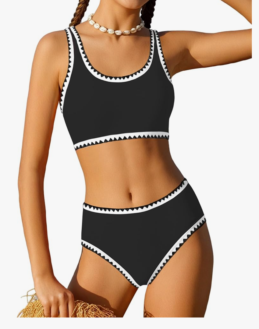 WIQI Girls Swimsuits Bikini Set 2 Piece Bathing Suit Color Contrast Trim Swimwear Size 11-12 Y