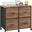4 Drawer Lateral File Cabinet, Mobile Filing Cabinet for Large Printer, Home Office Functional Small Office Storage Cabinet & Printer Stand, Fits Letter/A4, Rustic Brown