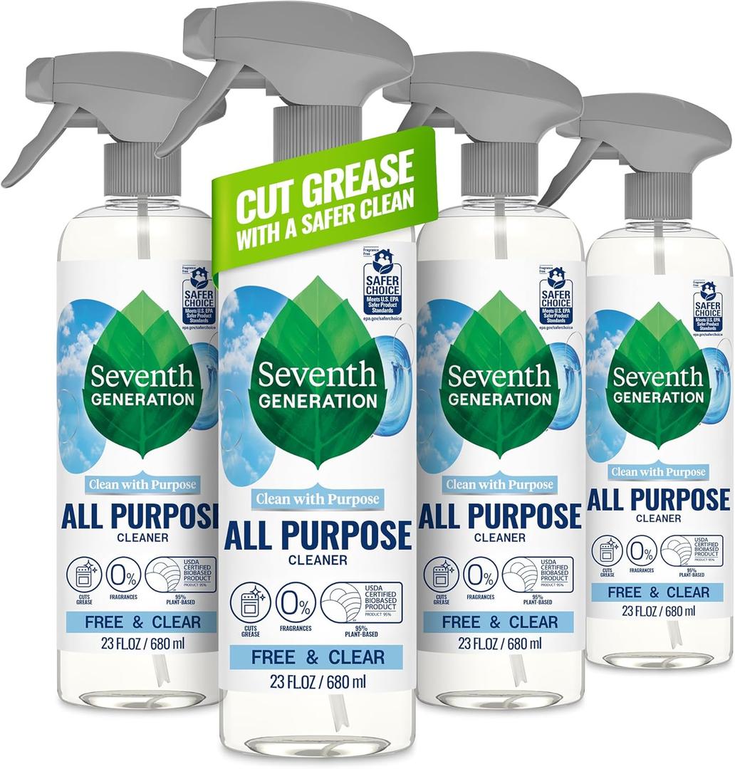 Seventh Generation All Purpose Cleaner, Biodegradable Formula, Free & Clear, 23 oz (Pack of 4)