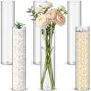 Nuogo 6 Pcs 15.75 inch Plastic Clear Cylinder Vase for Home Acrylic Flower Clear Vase Centerpiece for Centerpieces Wedding Party Decorations Opening Round
