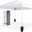 Amazon Basics Outdoor Pop Up 10 x 10 Canopy Tent for Events, Portable with Instant Easy Setup, One-Push, Includes Wheeled Carry Bag, 8 Stakes, 4 Ropes, 4 Weighted Bags, White