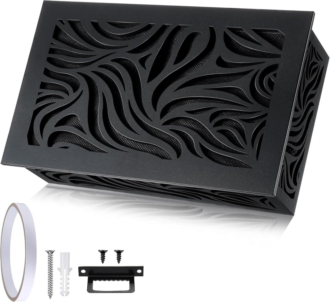 Saillong Doorbell Chime Cover Box Only, Wooden Doorbell Cover for Wall inside With Vine Cutout Design, Door Bell Covers With Adhesive Tape and Screws, Easy to Install, Doorbells Not Included(Black)