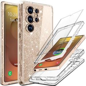 Coolwee Full Protective for Galaxy S25 Ultra Heavy Duty Hybrid 3 in 1 Rugged Shockproof Women Girls for Samsung Galaxy S25 Ultra 6.9 inch 5G Shiny Clear Glitter Bling Sparkle