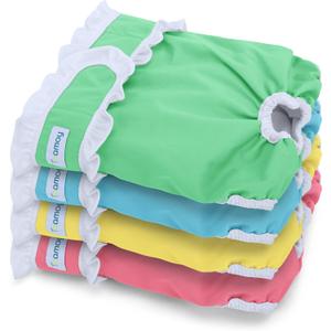 Teamoy 4 Pcs Washable Female Dog Diapers with Ruffles, Incontinence Diaper for Female Dogs, Pink + Yellow + Blue + Green, XL (XL(Fit 26"-35" Waist))