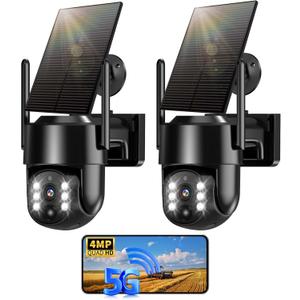 Solar Security Cameras Wireless Outdoor, 5G/2.4G Solar WIFI Cameras for Home Security,Solar Powered Outside Camera Wireless,Human Detection, Color Night Vision, 2-Way Talk for home Porch/Garage/Yard (Black Two Cam)