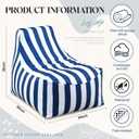 Briwooody 2 Pcs Blue Outdoor Bean Bag Chair for Adults, Waterproof Patio Bean Bag Lounger with Washable Removable Cover, Striped Floor Chair for Balcony, Deck, Poolside, Boat, Marine, Garden (White), 36*30*28inches