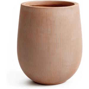 Planters for Indoor Plants, 18.7 inch Large Plant Pots for Indoor & Outdoor Use, Magnesium Oxide Ribbed Round Planter with Drainage Hole and Rubber Plug, Garden Decorative