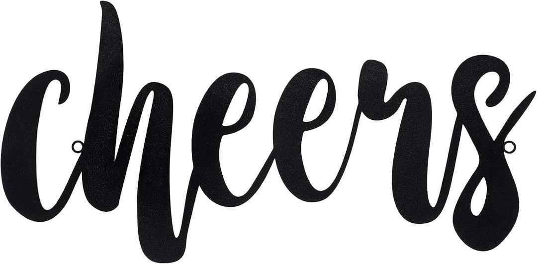 Pangda Cheers Metal Sign for Home Bar, Script Cheers Letter Wall Decor Word Wall Hanging Decorations, Black, 13.78 x 5.91 Inch