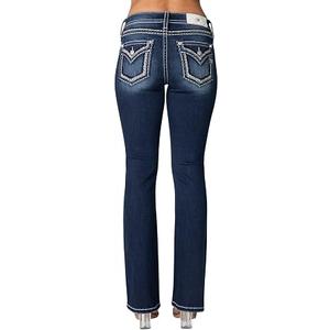 Miss Me Women's Silver Moonshine Faux Flap Pocket Mid-Rise Bootcut Jeans (Dark Blue, 30W x 34L)