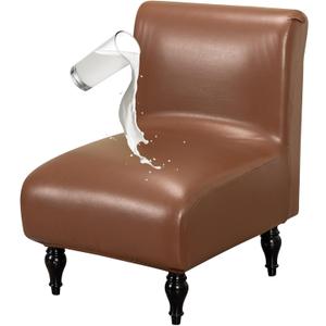 FUANGUI Armless Accent Chair Cover Slipcover, Waterproof PU Leather Stretch Chair Covers for Living Room Removable for Armless Chair Furniture Protector (