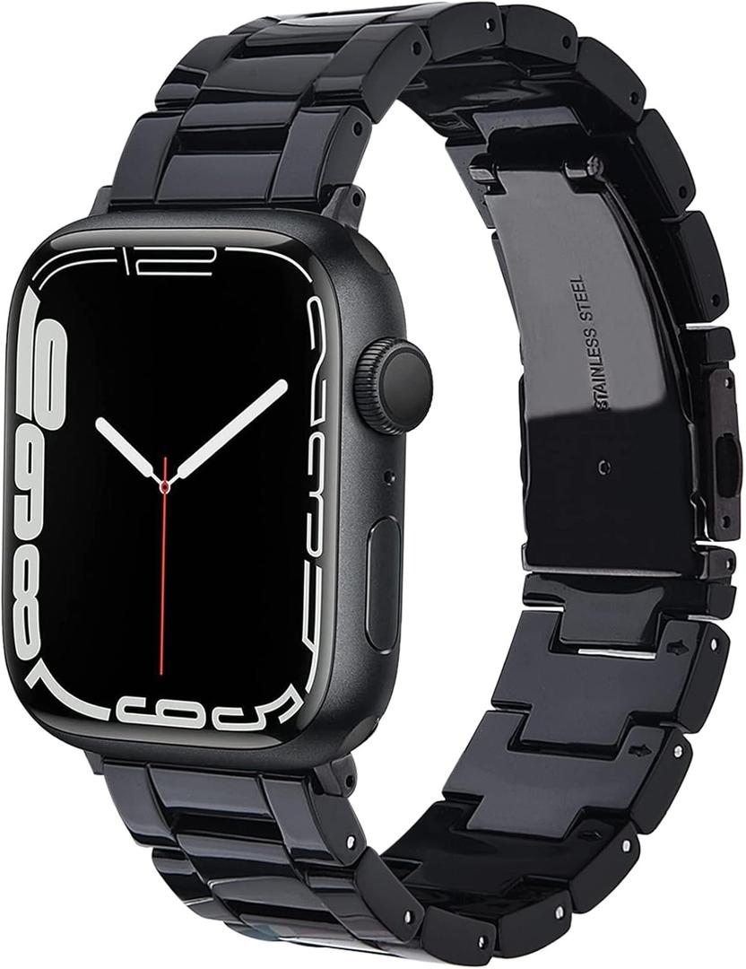 V-MORO Resin Strap Compatible with Apple Watch Band 41mm/40mm/42mm/38mm Series 11/10/9/8/7/6/5 Women Men Fashion Lightweight Wristband with Metal Buckle,iWatch Series 4/3/2/1/SE 2/SE (Black)
