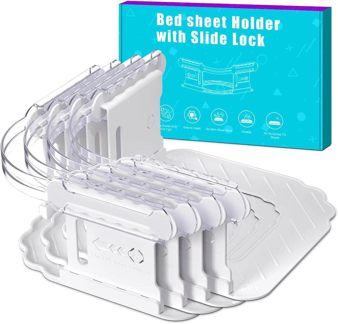 Bed Sheet Holders for Corners, Fitted Sheet Holder Keep Sheets Firm - Tight, 4Pcs Sheet Grippers Fits Any Size Mattress, Sheet Clips, Sheet Lock Prevent Slipping and Wrinkles, Easy Installation