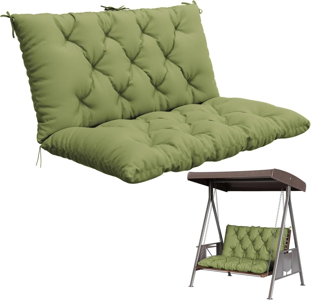 Porch Swing Cushion with Backrest,Waterproof Bench Cushion for Outdoor Furniture,2-3 Seater Replacement Thickened 5 in swing cushion,with Ties,Patio,Outdoor,Backyard and Garden (Light Green,40x40 in)
