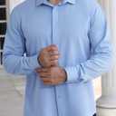 LUPURTY Dress Shirts for Men Long Sleeve Regular Fit Button Down Shirt Stretch Wrinkle Free Business Formal (Blue, XXXL)